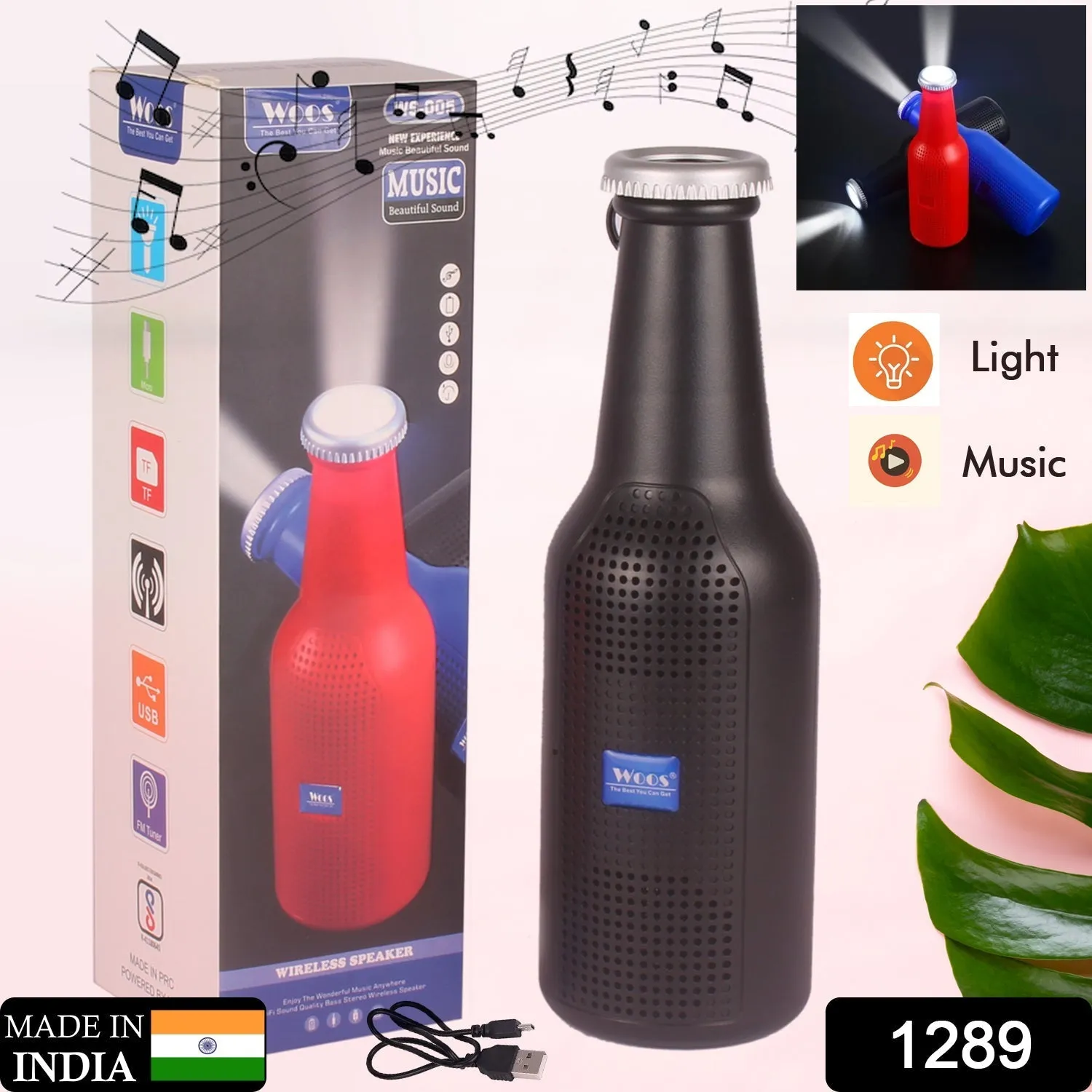 1289 Bottle Shape Bluetooth Speaker And Weatherproof Enhanced Wireless USB Rechargeable Calling / FM / AUX / USB / SD Card Support Portable Bluetooth Speaker with Rich Deep Bass blootuth speaker(Media Player)