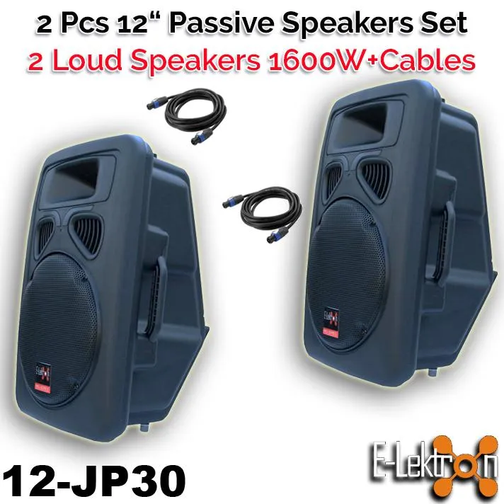 1600W DJ Powerful 2 Way PA JP30 Woofer Speakers with 5m Speakon Cables