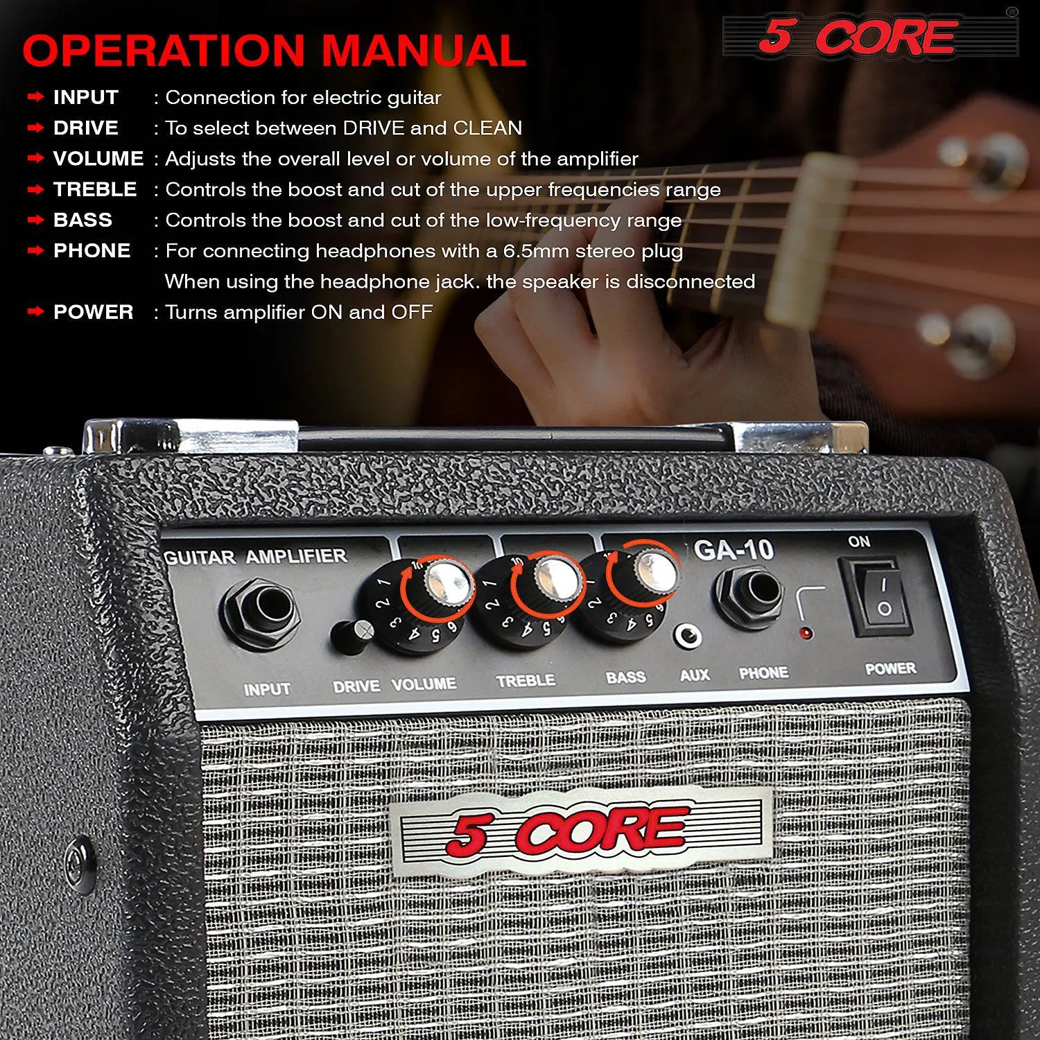 5 Core Electric Guitar Amplifier 10 Watt Amp Built in Speaker