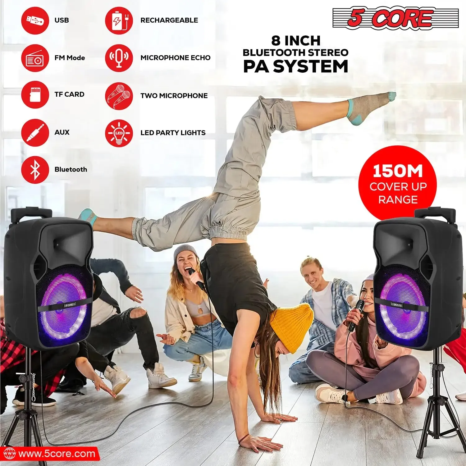 5Core 8 inch PA Portable Bluetooth Party Speaker Karaoke Boombox   2