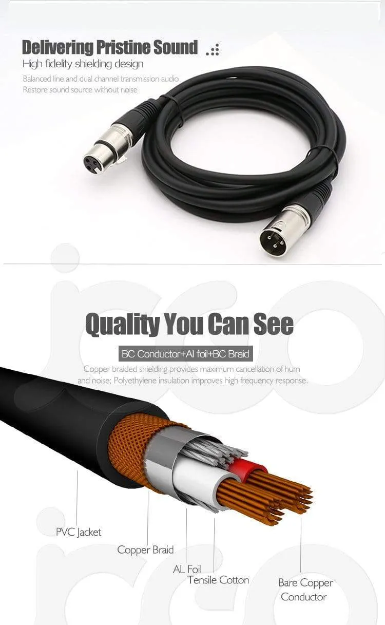 Balanced XLR Cable 3 Pin Male to Female Snake Cord Professional Microphone Cable for Recording,Mixing,Amplifier