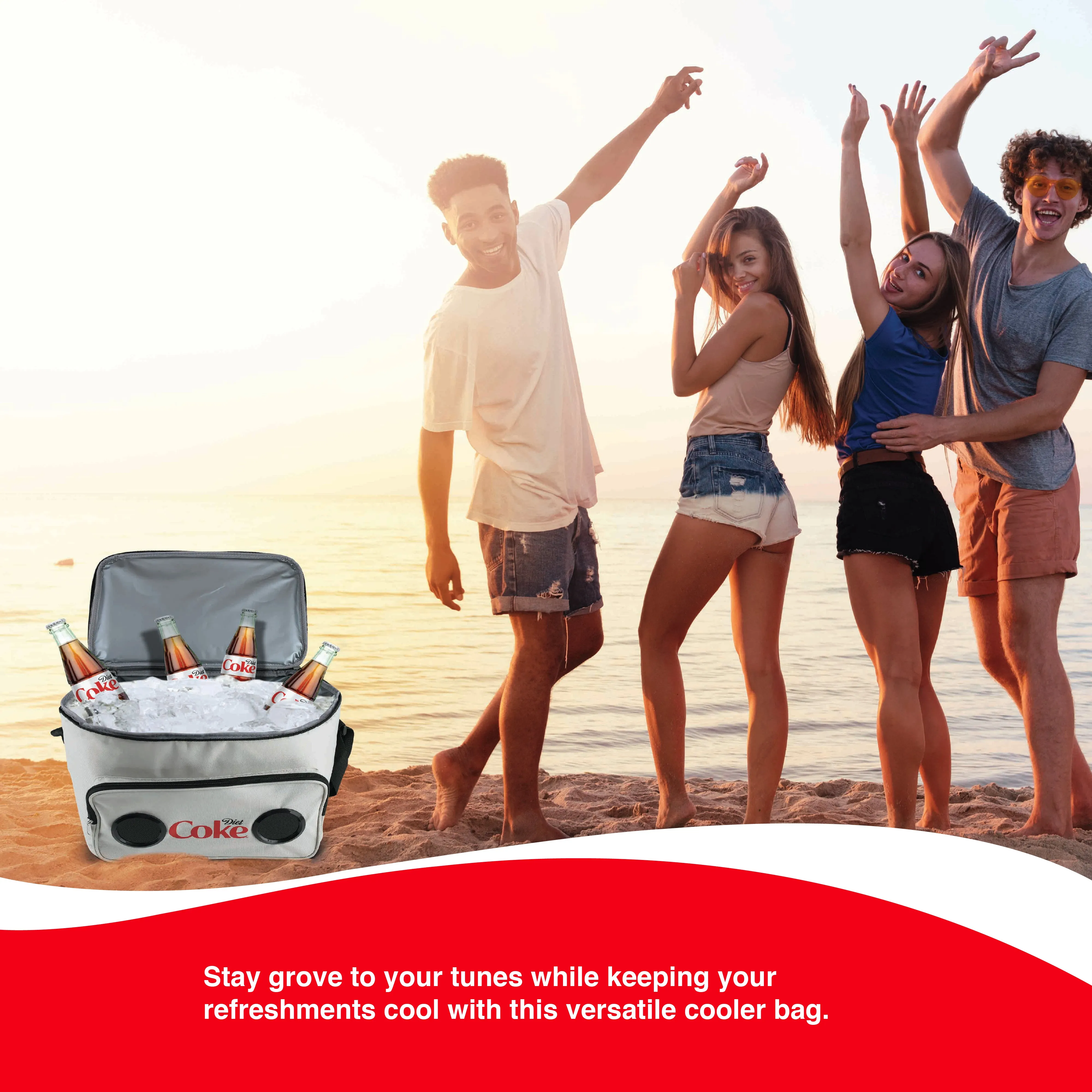 Coca Cola/ Diet Coke Cooler Bluetooth Speaker Bag with Rechargeable Long Playtime Battery, Stereo Sound, Multi Zipped Pockets and Adjustable Shoulder Strip For Indoor & Outdoor Parties | Portable Speaker