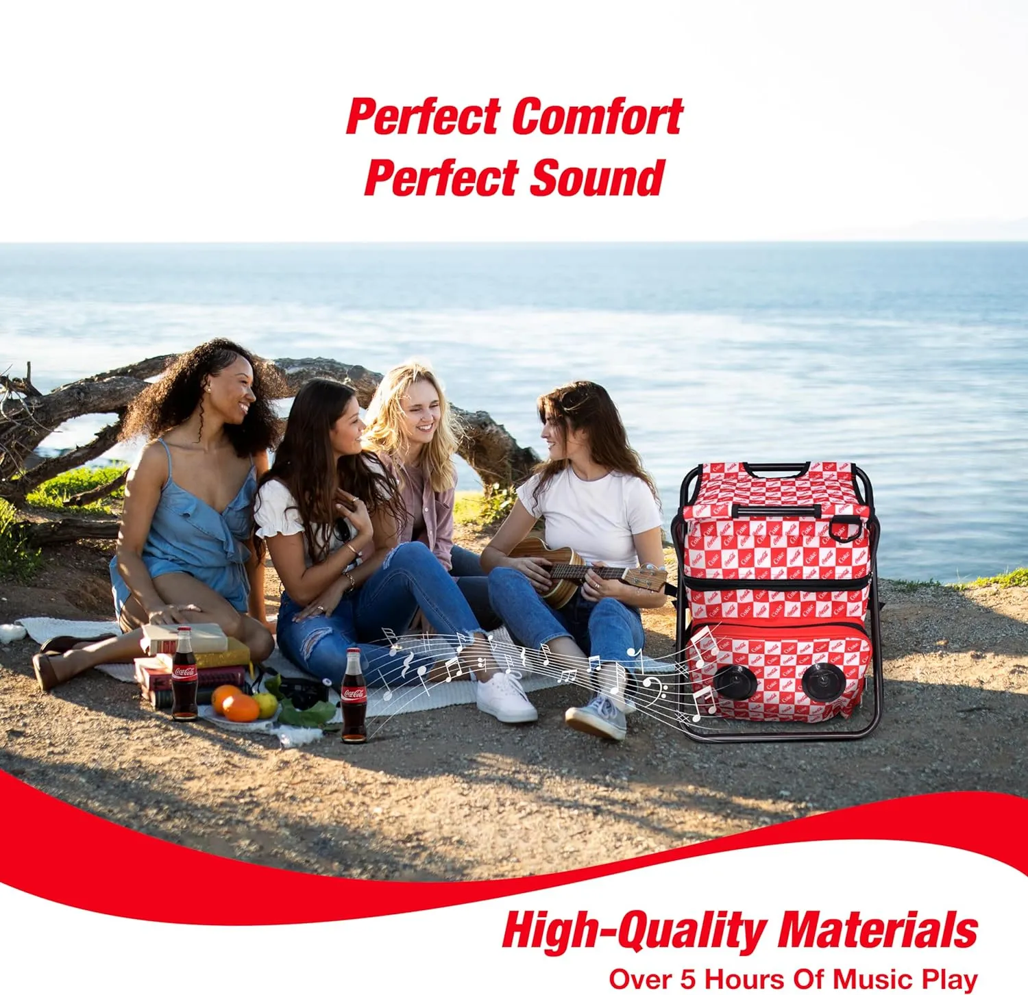 Coca-Cola/Diet Coke Waterproof Bluetooth Speaker Cooler Bag, Folding Chair, and Backpack