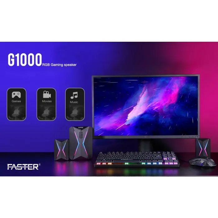 FASTER G1000 RGB LIGHTING MINI GAMING SPEAKER WITH SUBWOOFER 20W - SPEAKER BLUETOOTH FOR PC - BUFFER SPEAKER