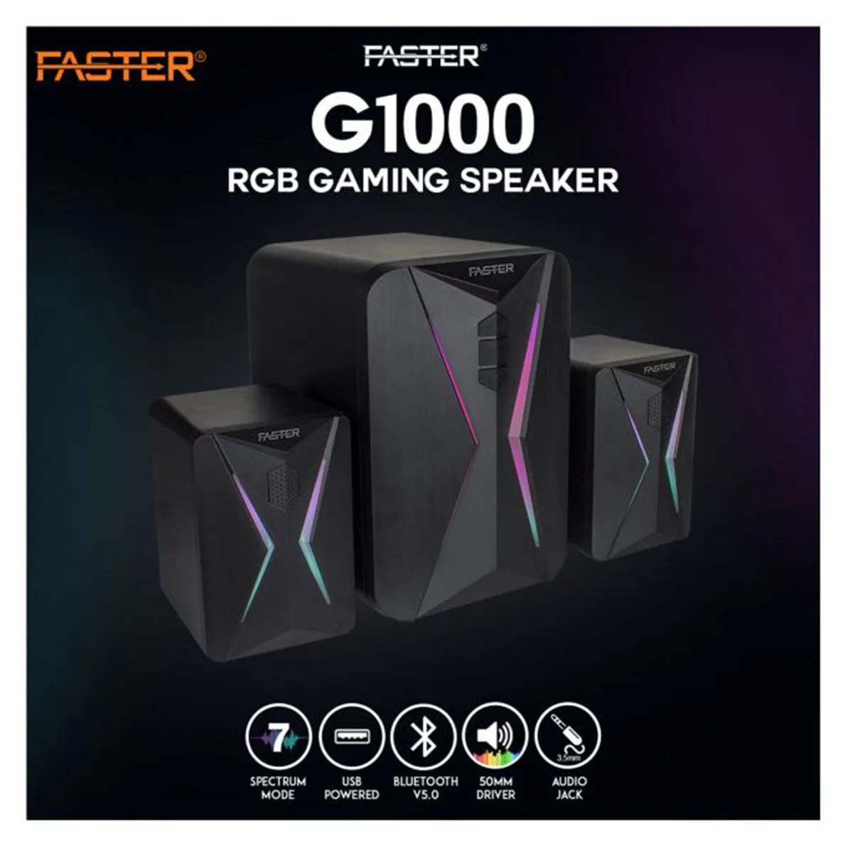 FASTER G1000 RGB LIGHTING MINI GAMING SPEAKER WITH SUBWOOFER 20W - SPEAKER BLUETOOTH FOR PC - BUFFER SPEAKER