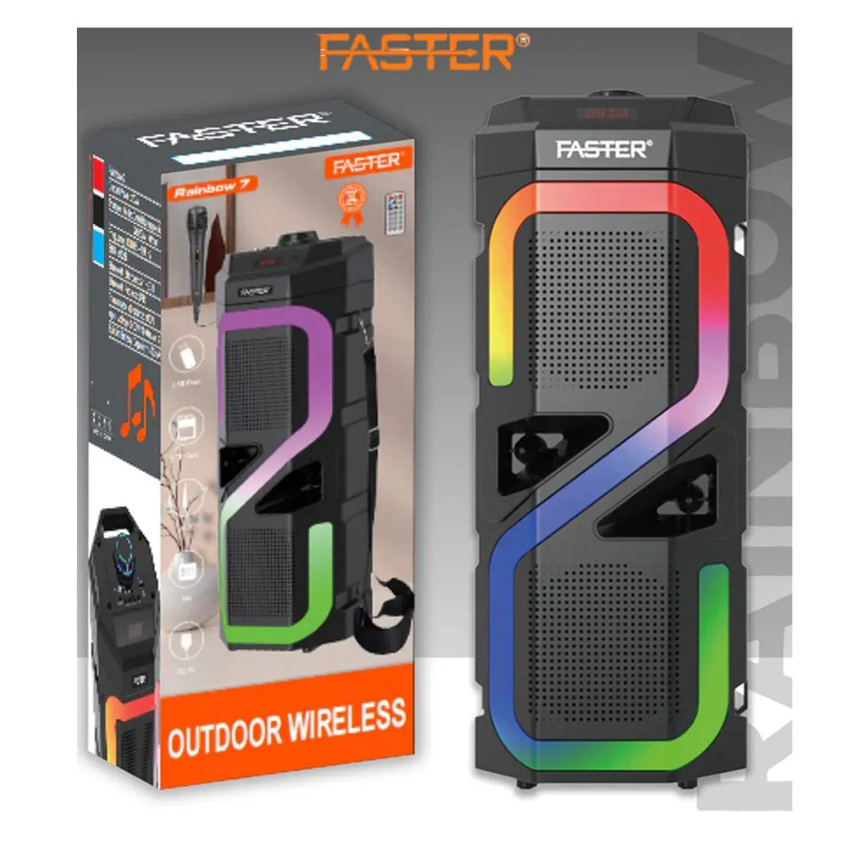 FASTER Rainbow 7 Powerful Bass Wireless Speaker With Mic 20w