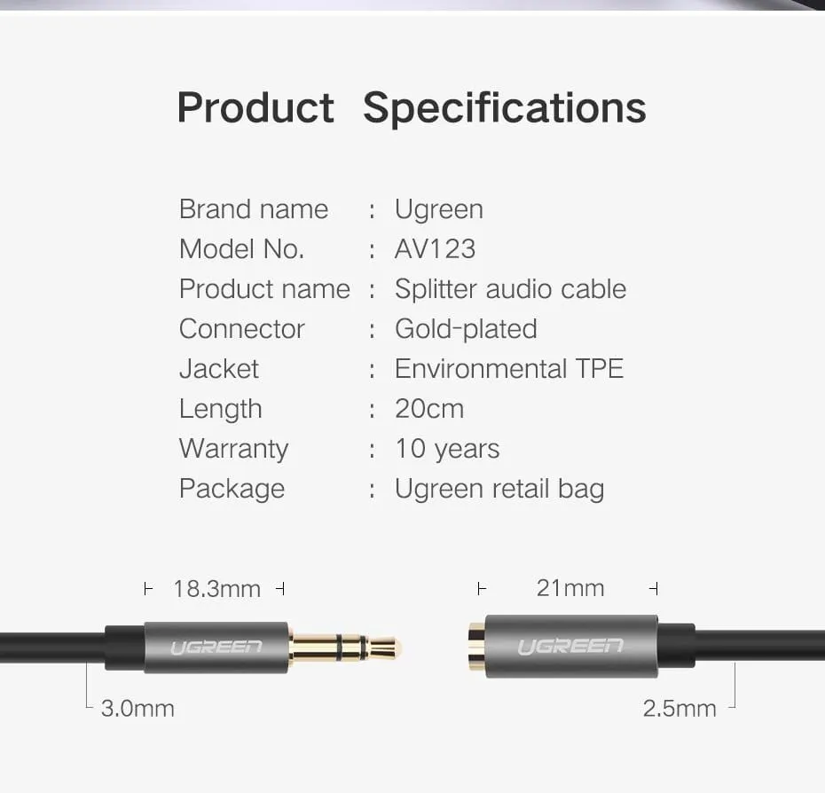 Headphone Splitter, 3.5mm Audio Stereo Y Splitter Extension Cable Male to Female Dual Headphone Jack Adapter for Earphone