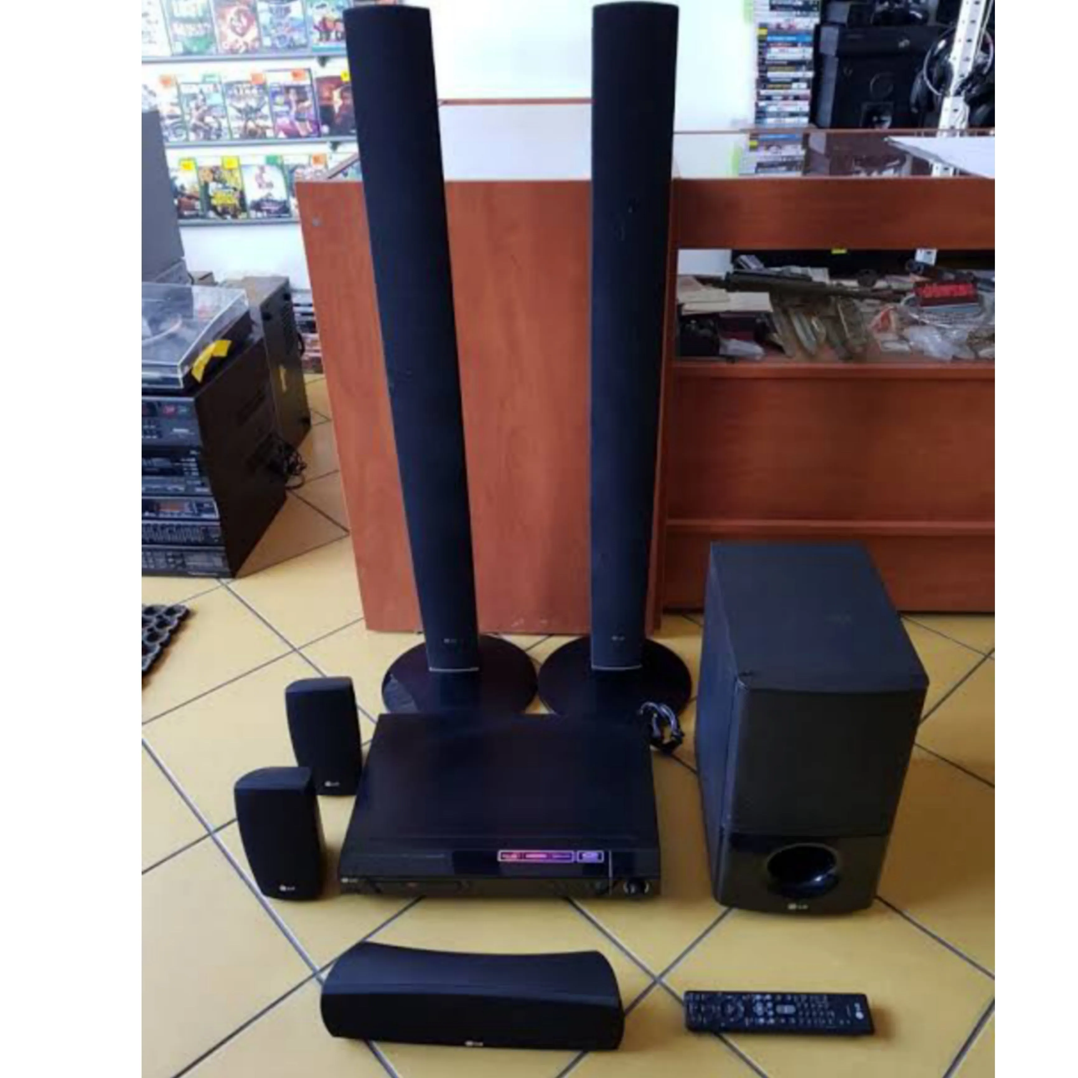 LG HT554PH 5.1Ch 500W Tower DVD Home Theater System (USB, FM, Aux, Optical, HDMI Out) - Foreign Used