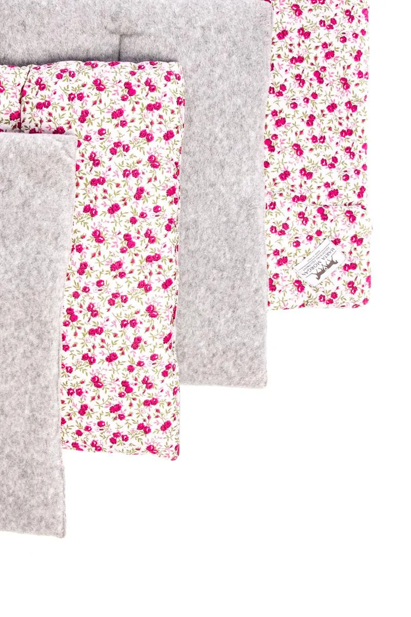 Marta Morgan Stable / Travel Bandage Pads (Grey Fleece with Pink Floral Cotton)