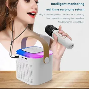 Mini Mic Subwoofer Portable Karaoke Machine Adults kids Bluetooth Speaker System with 1 Wireless Microphones Music Player