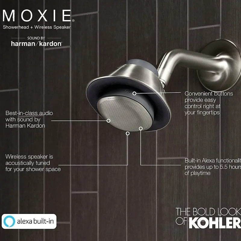 Moxie 2.5 gpm Bluetooth Showerhead Speaker with Amazon Alexa in Matte Black