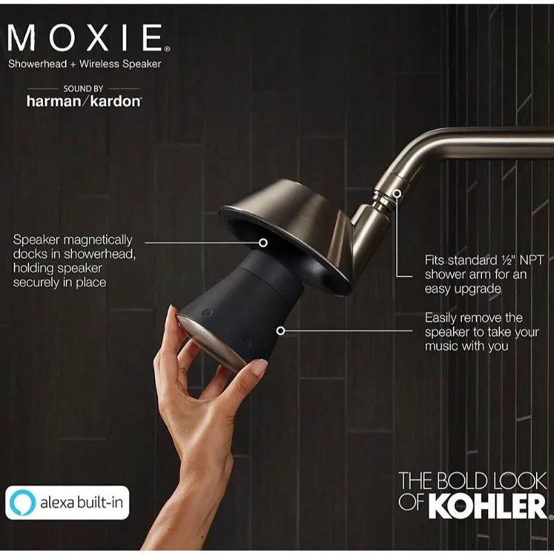 Moxie 2.5 gpm Bluetooth Showerhead Speaker with Amazon Alexa in Polished Chrome