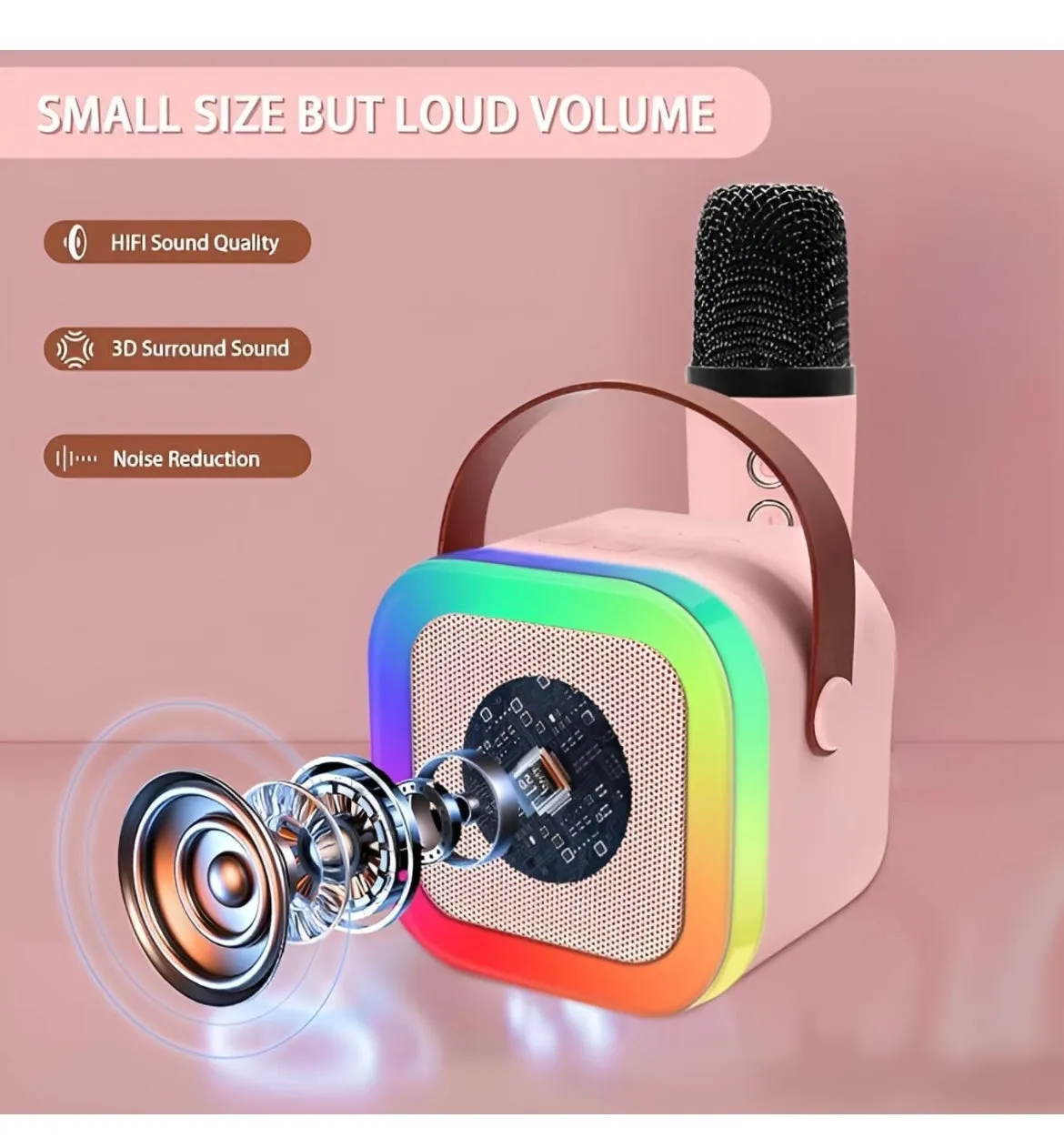 New Karaoke Microphone with Portable Bluetooth Speaker (2 sets - 2 speaker and 2 mics ) color changing lights Wireless Microphone for kids