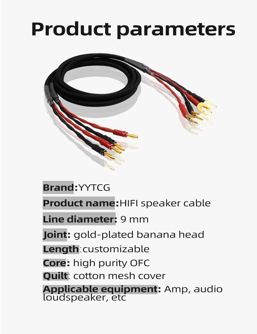 One pair YYTCG HiFi audio speaker cable high quality Pure copper diy speaker wire with banana plug Y plug