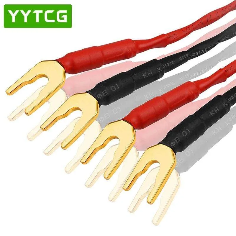 One pair YYTCG HiFi audio speaker cable high quality Pure copper diy speaker wire with banana plug Y plug