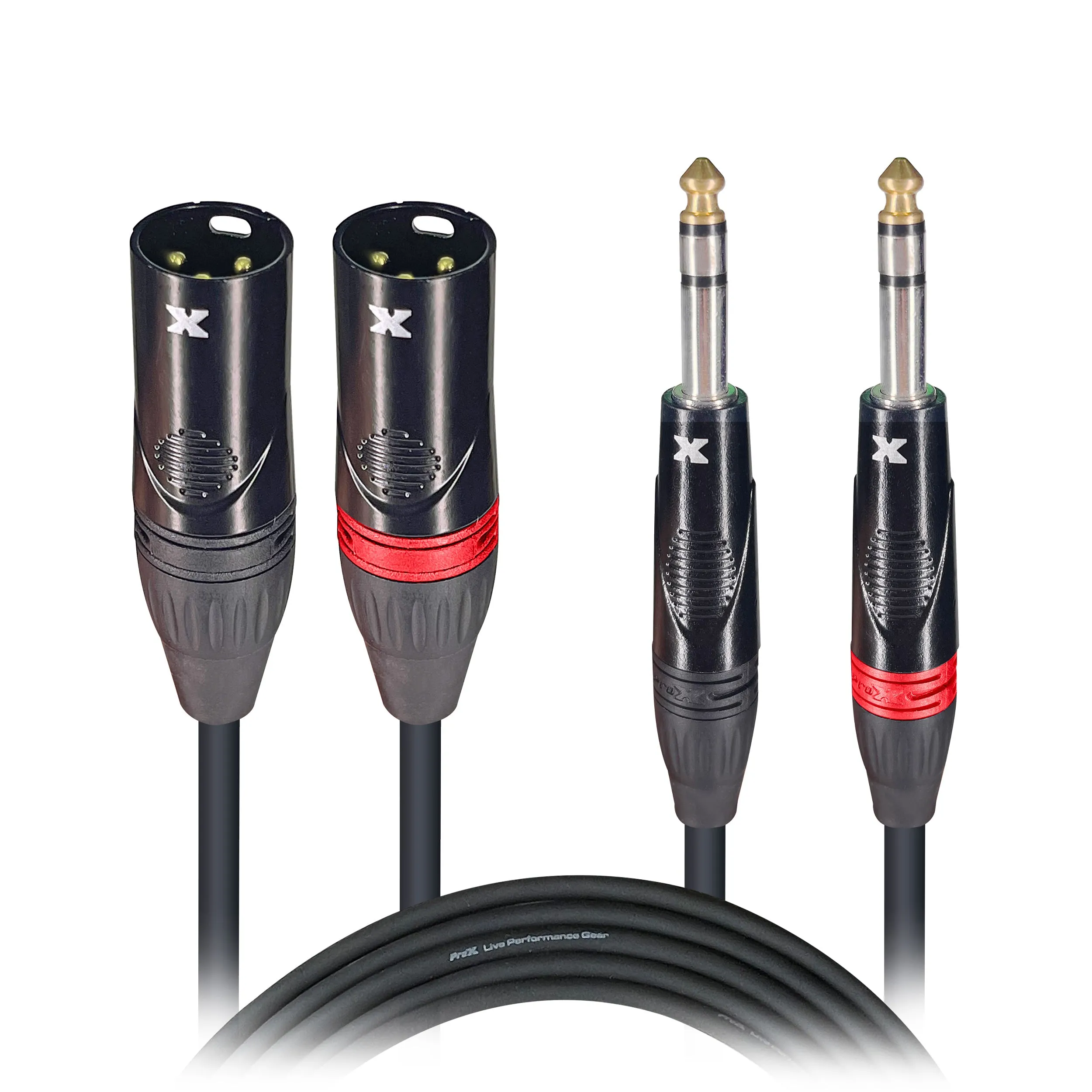 ProX XC-DSXM10 10 Ft. Balanced Dual 1/4" TRS-M to Dual XLR3-M High Performance Audio Cable