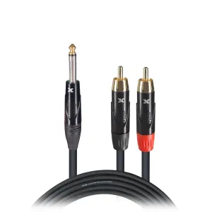 ProX XC-PYR10 10 Ft. Unbalanced 1/4" TS-M to Dual RCA-M High Performance Audio Y Cable