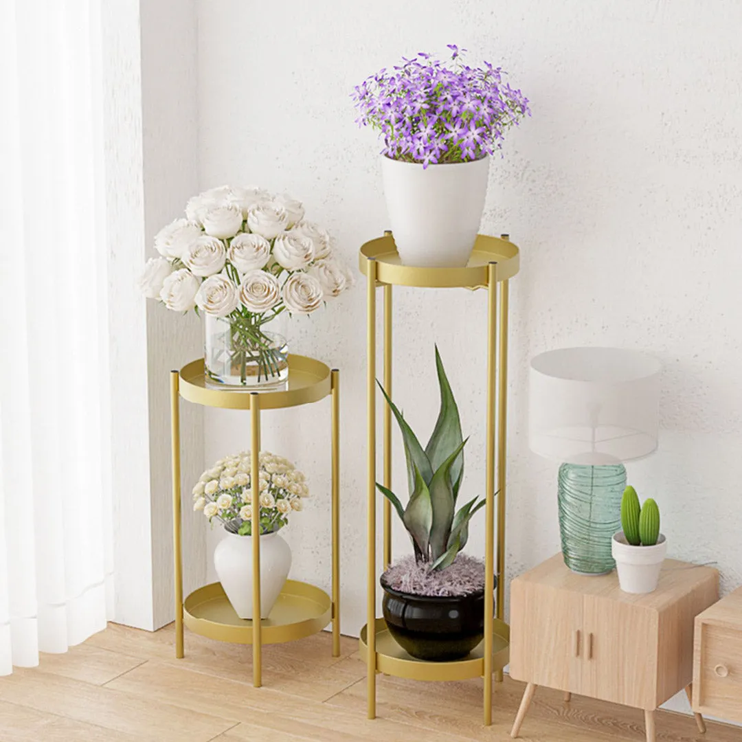 SOGA 2 Layer 50cm Gold Metal Plant Stand Flower Pot Holder Corner Shelving Rack Indoor Display