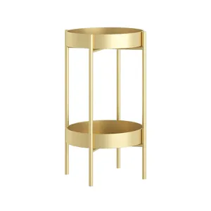 SOGA 2 Layer 50cm Gold Metal Plant Stand Flower Pot Holder Corner Shelving Rack Indoor Display