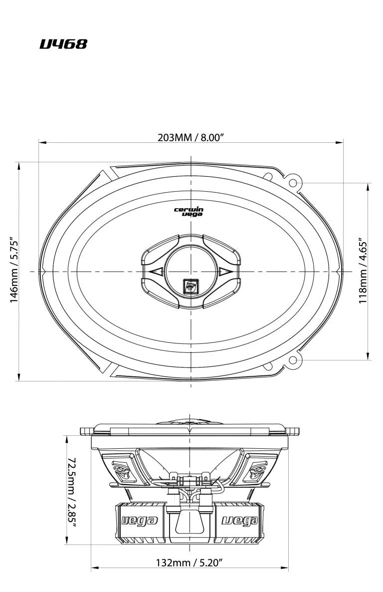 Vega Series 6"x8" 2-Way Coaxial Speakers W/1" Titanium Tweeter - V468