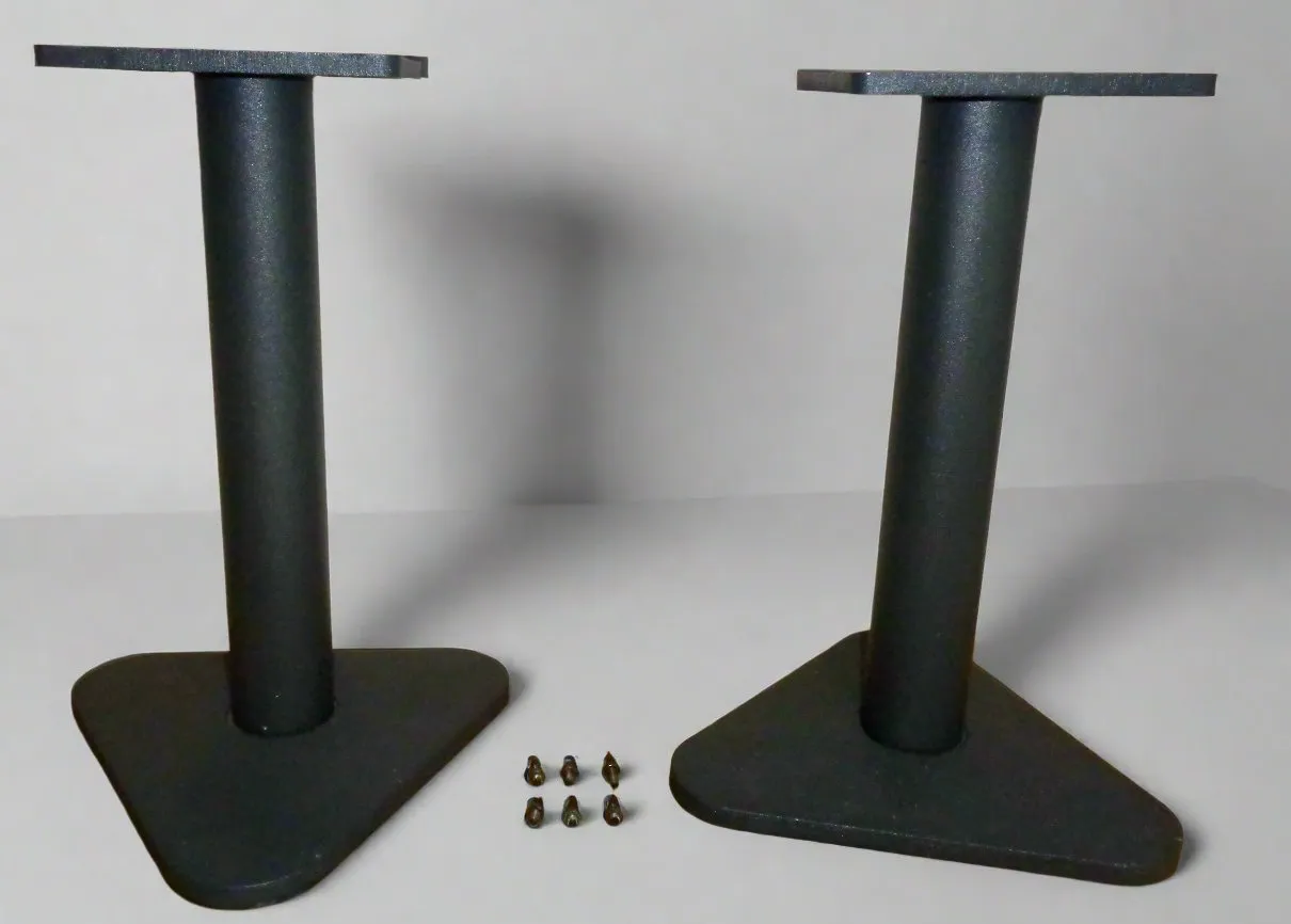 Vintage Bookshelf Speaker Stands Black Coated Steel With A Triangular Base 21P3