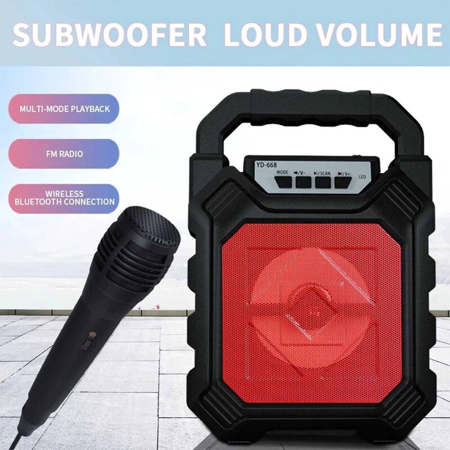 Wireless Bluetooth Portable Boom Box Subwoofer Support Mic Input Outdoor Speaker 5 W Bluetooth Speaker